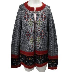 Tey Art Nordic Embroidered Alpaca Blend Cardigan Sweater Size XL Floral Soft